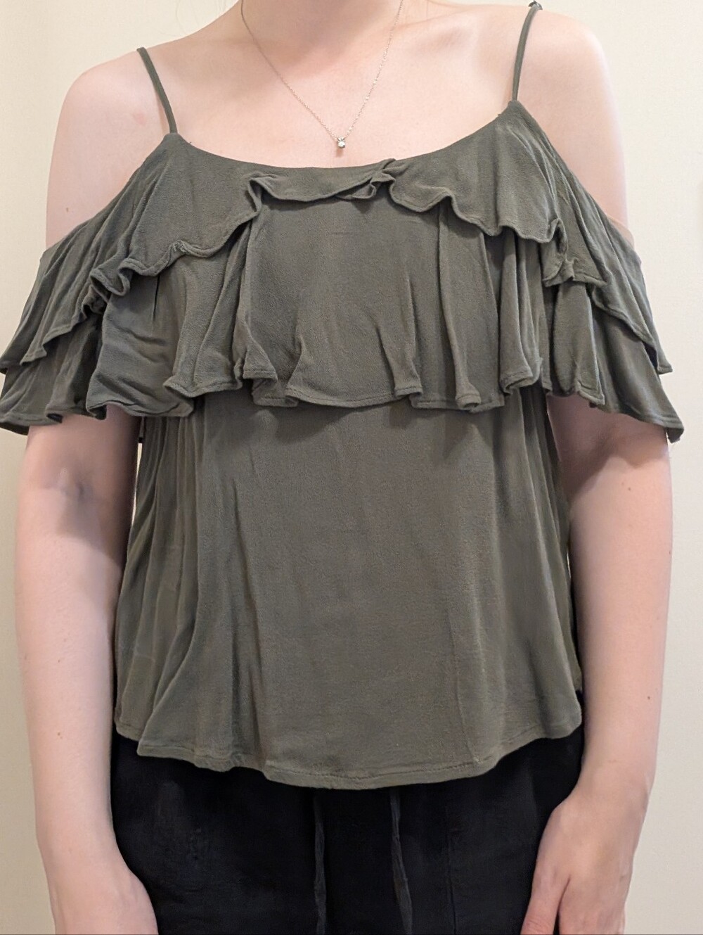 Abound Olive Green Ruffle Off-Shoulder Cami